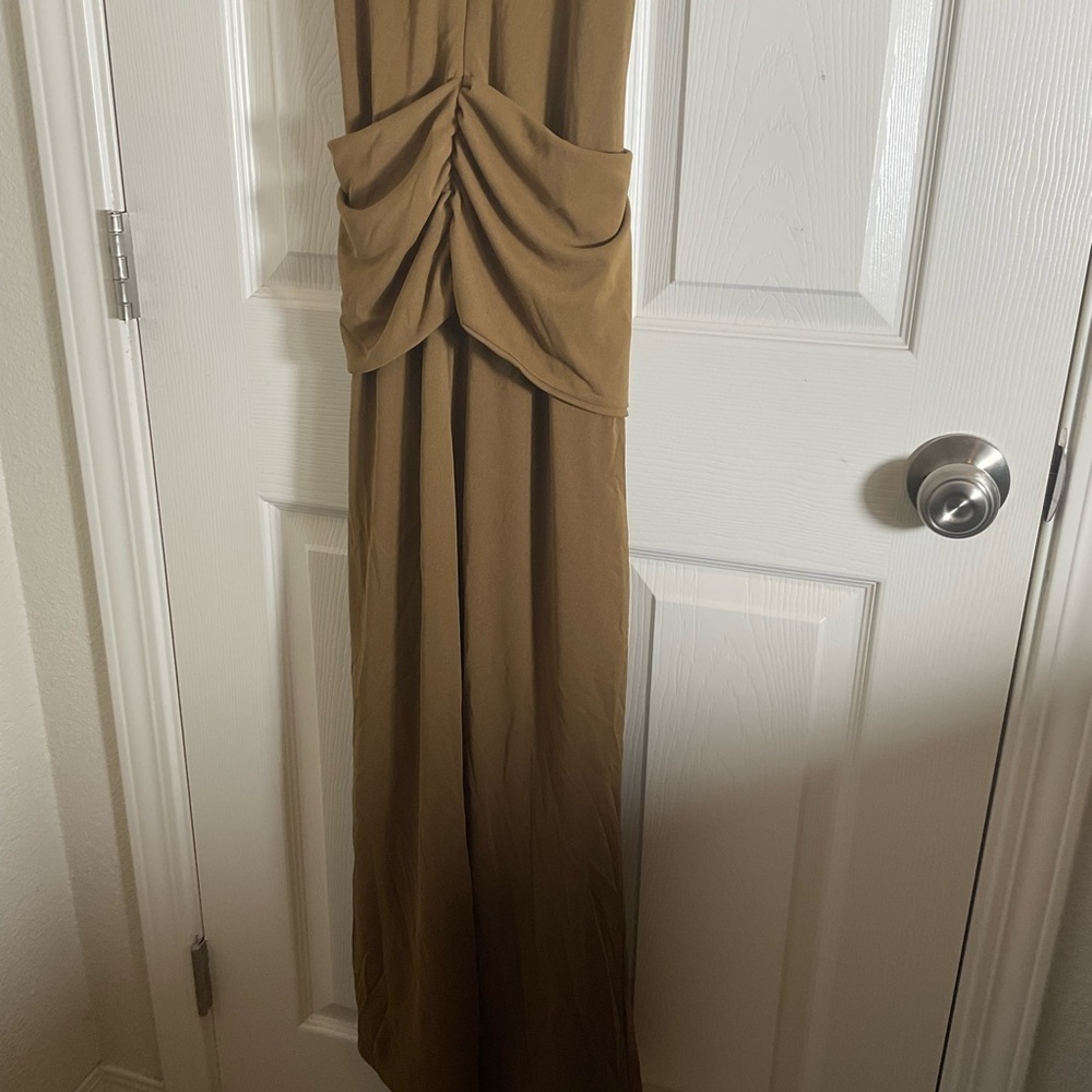 ZARA NWT WOMAN MIDI DRESS WITH TIED KNOT DARK TAN SIZE LARGE - Picture 9 of 14
